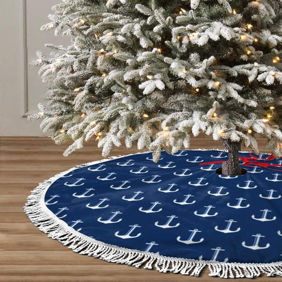 Falda de árbol de Navidad GHYGTY con mandala azul marino de 90 cm de diámetro