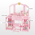 thumbnail image 3 of Zimtown Kids Vanity Set with Folding Mirror and Chair, Wooden Makeup Vanity Desk for Girls, 2 in 1 Detachable Design, Pink, 3 of 8