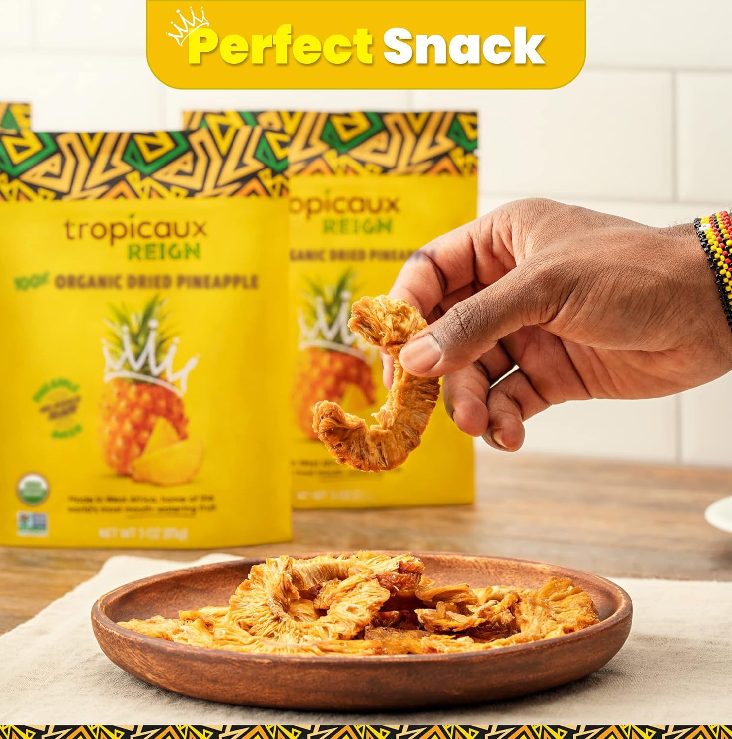 Tropicaux Reign Organic Non-GMO Dried Pineapple No Sugar Added, 16oz, Pack of 1 (16oz Total)