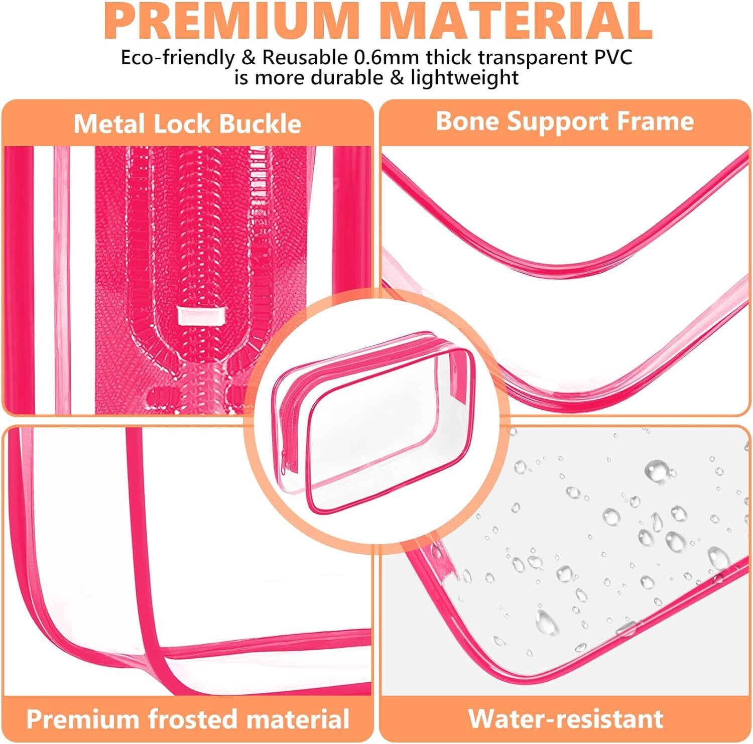 PandaTop 3 Pack Clear Travel Toiletry Bags for Men Women, TSA Approved Toiletry Bag Transparent Portable Travel Makeup Bags Set, Carry on Travel Accessories Bag with Zipper(Red, 3 Size )