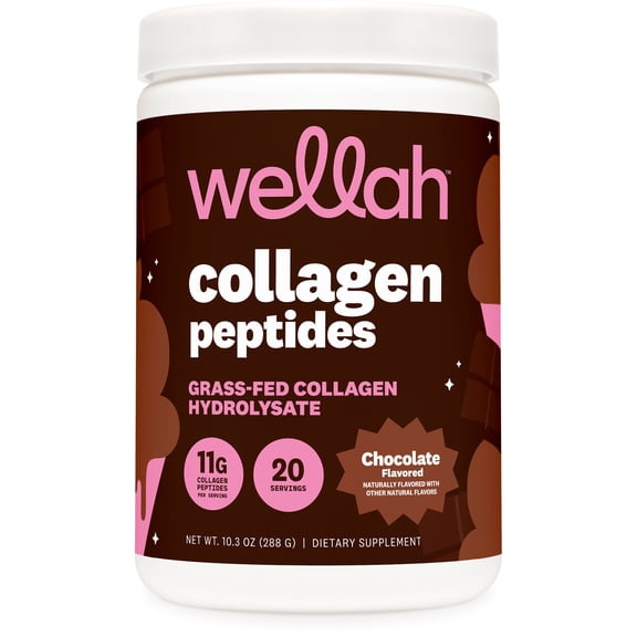 Wellah Collagen Peptides Powder (Chocolate) 20 Servings | Grass-Fed Collagen Hydrolysate, 11g Per Serving