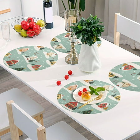 

Round Grid Placemat One Sizex6 Round Placemat PVC Plate Mat，15.4 Inch Non-Slip and Heat Resistant Table Placemat Dining Room Placemat Nice Little House