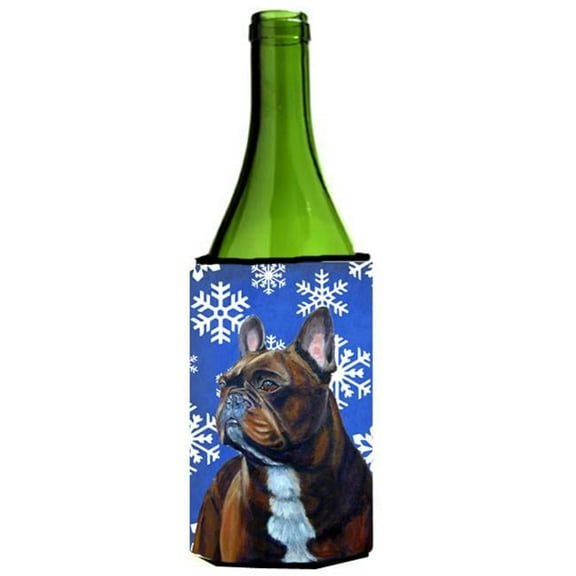French Bulldog Winter Snowflakes Holiday Wine bottle sleeve Hugger - 24 oz.