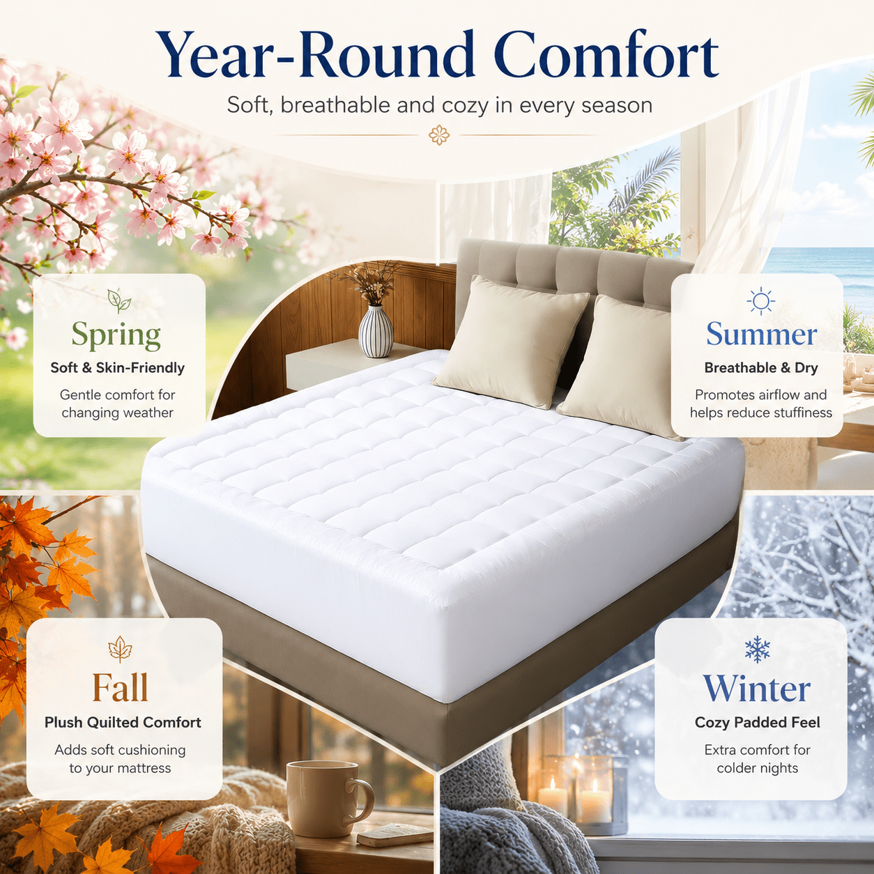 COOKEY Full Mattress Topper, Cooling Pillow Top Quilted Mattress Protector, Deep Pocket Breathable Mattress Pad, 54x75 Inches