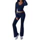 thumbnail image 2 of Conjunto Deportivo de 2 Piezas para Mujer, Camiseta de Larga, Pantalones Acampanados con Solapa, Chándal Informal, Azul Marino, Talla L, 2 of 7