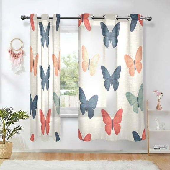 Yayeee Window Curtains Set of 2 for Living Room Light Filtering 63"x42", Orange Butterflies