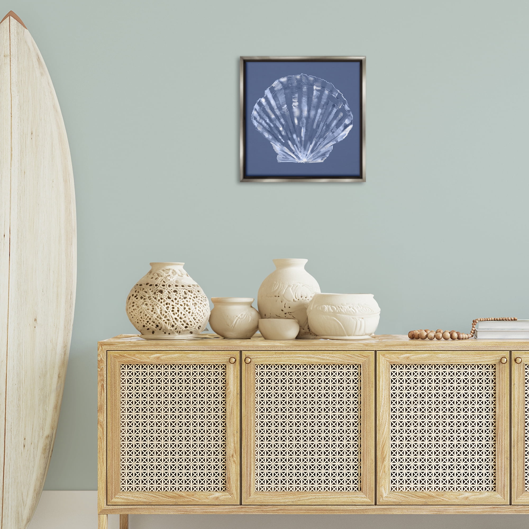 Stupell Industries Blue Nova Seashell Animals & Insects Painting Gray Floater Framed Canvas Art Print Wall Art, 18 x 18