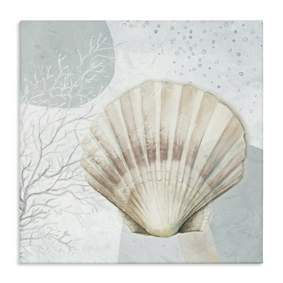Stupell Industries Seashell Circle Pattern Coastal Painting Gallery Wrapped Canvas Art Print Wall Art, 17 x 17