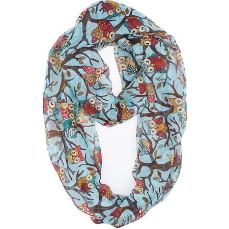 Vivian & Vincent Soft Light Weight Cartoon Owl Sheer Infinity Scarf
