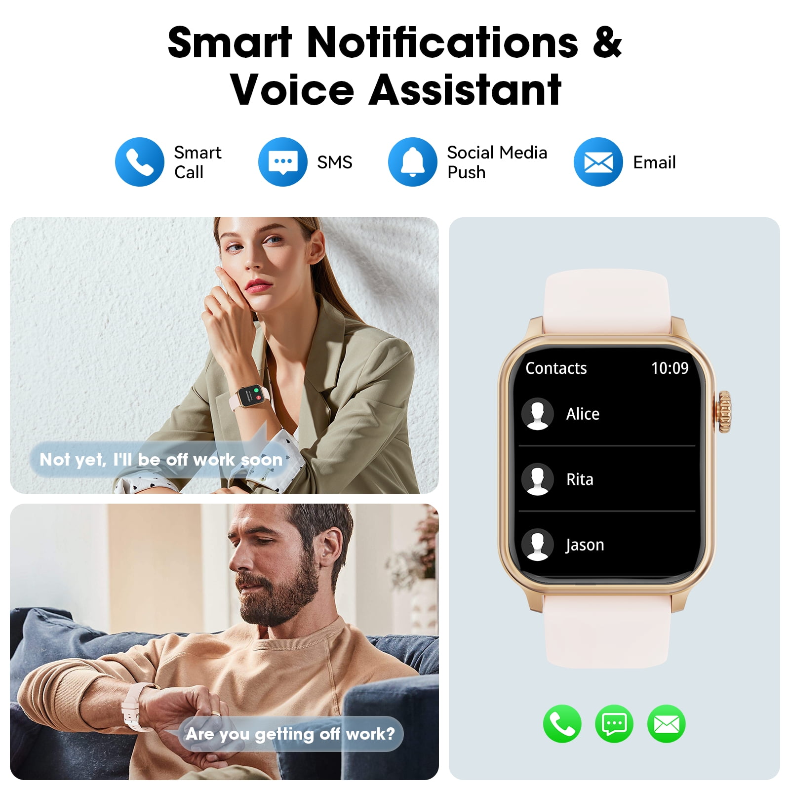 Mingdaln 46mm Extra Large Battery Smartwatch, (Answer Make Calls/Standby Time 60 Days/120+ Sport Mode)fits for Android and iPhone Devices,perfect gift (Pink)