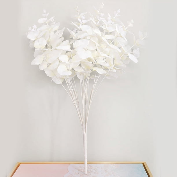 Paquete de artificiales, flores falsas, decoración de para , Blanco 5 piezas Eucalipto falso