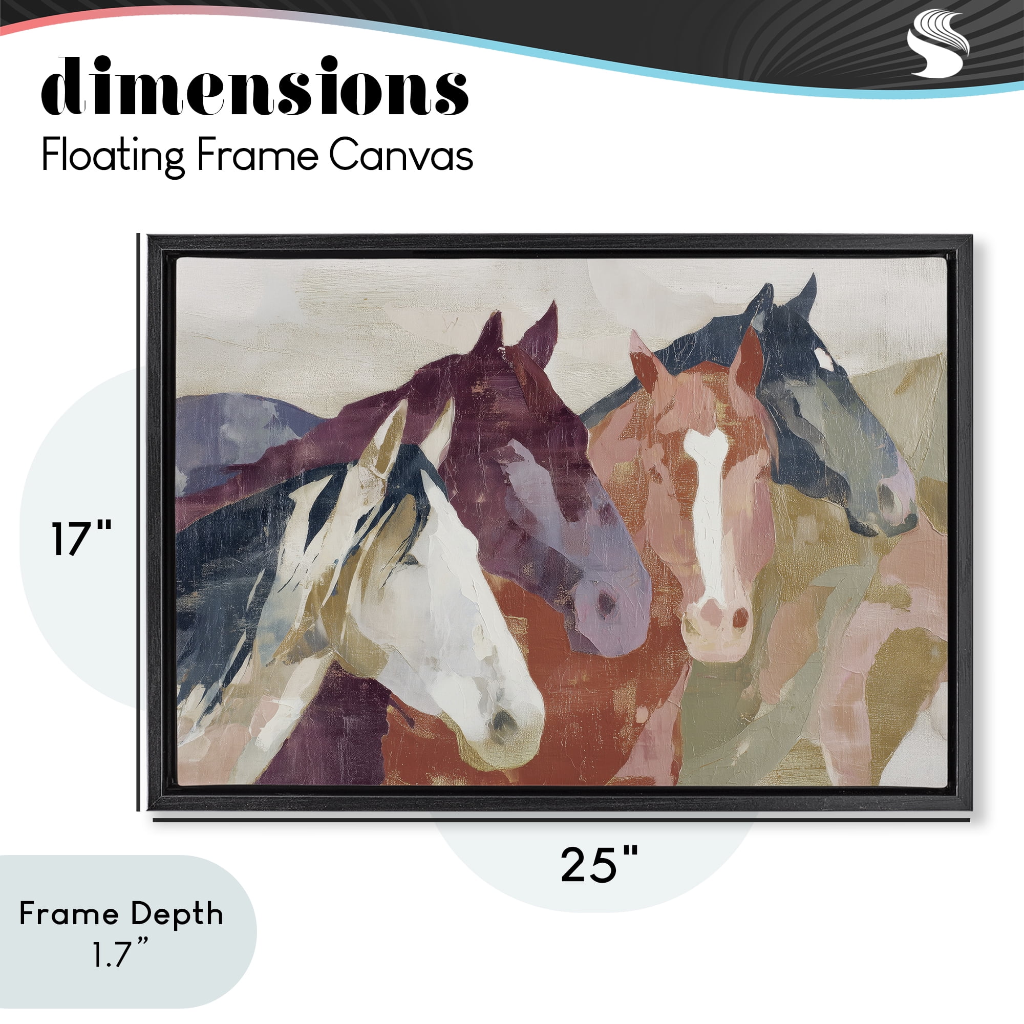 Stupell Industries Calm Horses Abstraction Black Framed Floater Canvas Wall Art, design by Chromatic Storm Studio
