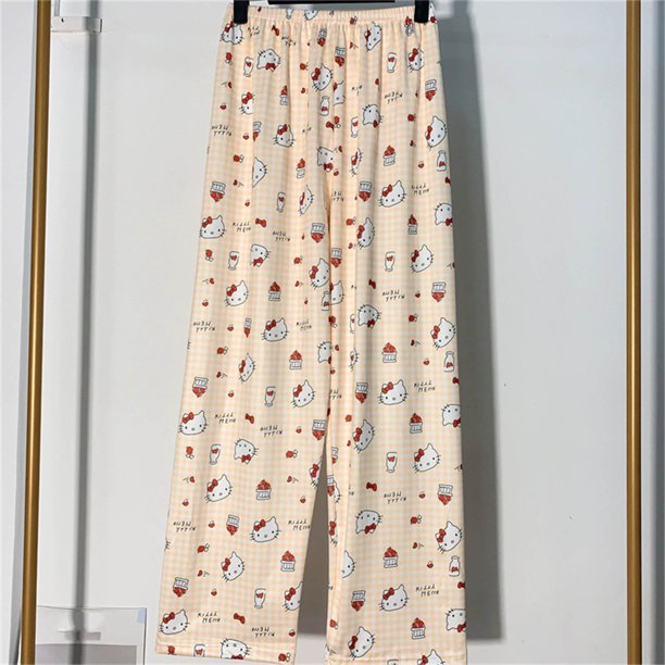 Hello Kitty Pj Pants Women Flannel Pajamas Women Anime Hello Cat Flannel Sleep Pants Cartoon Pajamas Pants for Women Print Flannel Pajamas Pants Cute Fuzzy Pajamas Pants
