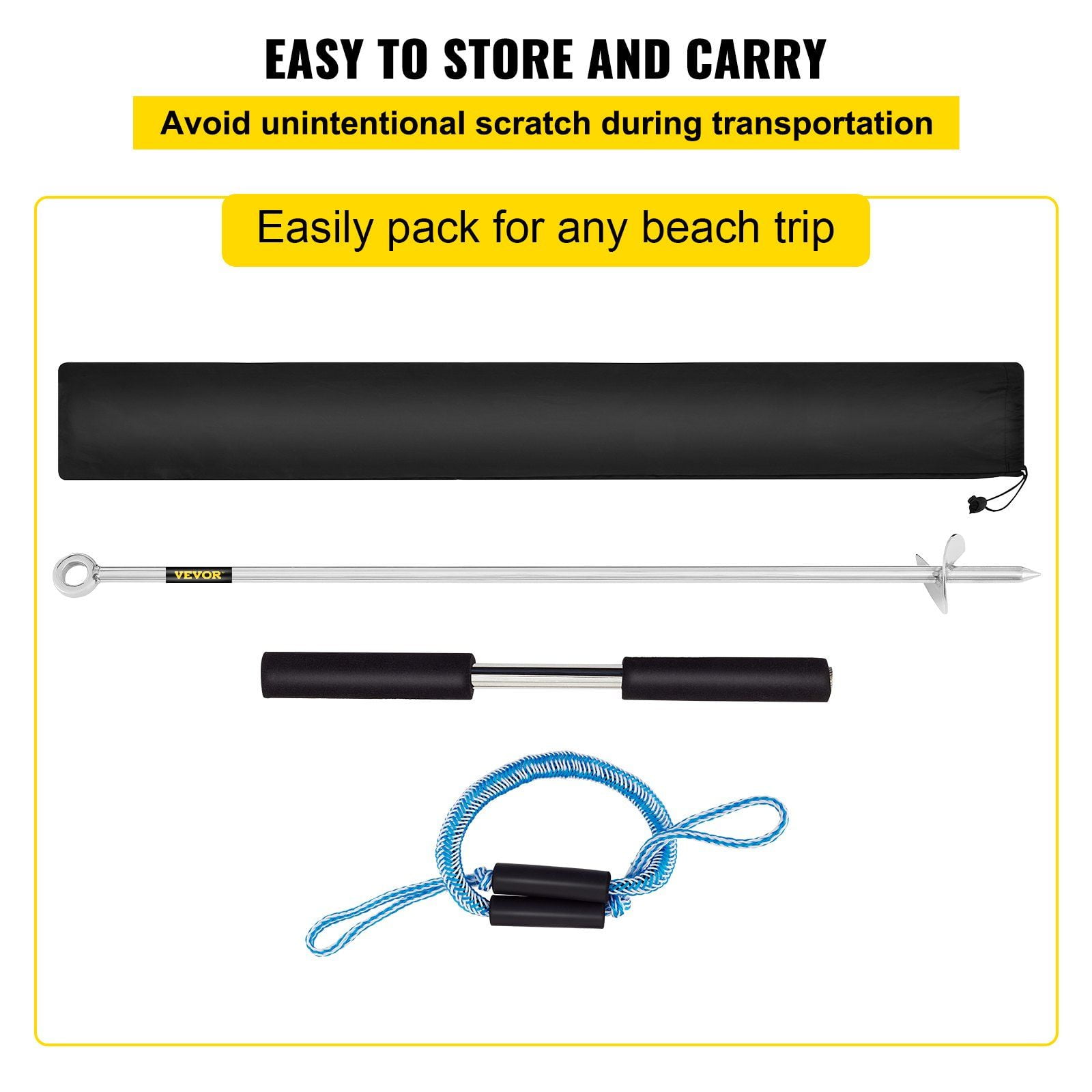 Heavy-Duty 36" Sand Auger Anchor - w/Handle & Storage Bag - Secure Jet Ski, Kayak on Beach/Sandbar - 316 Stainless Steel Construction