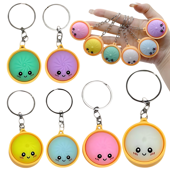 6PCS Mini Dumpling Keychain, Mini Dumplings Bulk Backpack Keychains, Mystery Dumpling Squishies Stress Relief Fidget Clicker Keychain Surprise Random, Soft Cartoon Pendant for Backpacks, Keys & Bags