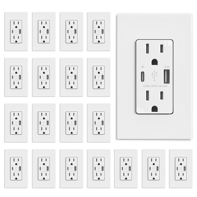Enchufe de pared USB ELEGRP, doble USB A y C, 15 A, resistente a manipulaciones