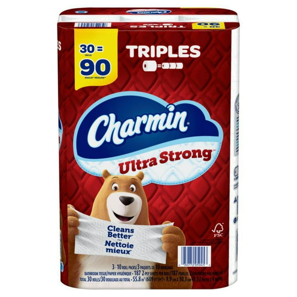 Charmin Ultra Strong Toilet Paper, 30 Triple Rolls