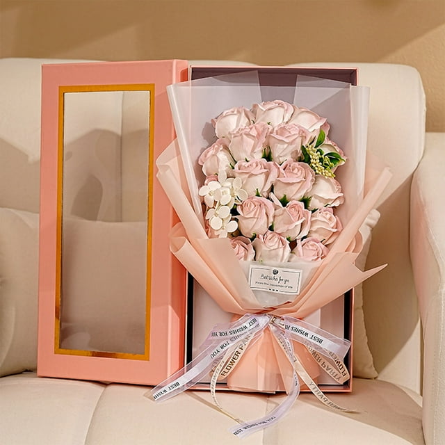 Decoraciones para el día de San Valentín, ramo de jabón de 18 rosas, ramo eterno, caja de regalo, regalo de San Valentín adecuado para esposa, día de San Valentín de la madre, día de la madre, anivers