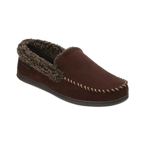 men's dearfoams microsuede whipstitch trim moccasin slippers