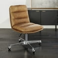 thumbnail image 3 of Art Leon Mid-Century Desk Chair Genuine Leather Aluminum Alloy Base Brown with Wheels, Height  Adjustable, 3 of 14