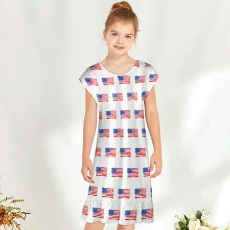 

Realhomelove Girls Summer Dress Fourth of July American Flag Stars Stripes Patriotic Dress Independence Day Casual Short Sleeve Swing Sundress for Big Kids 5-15 Years