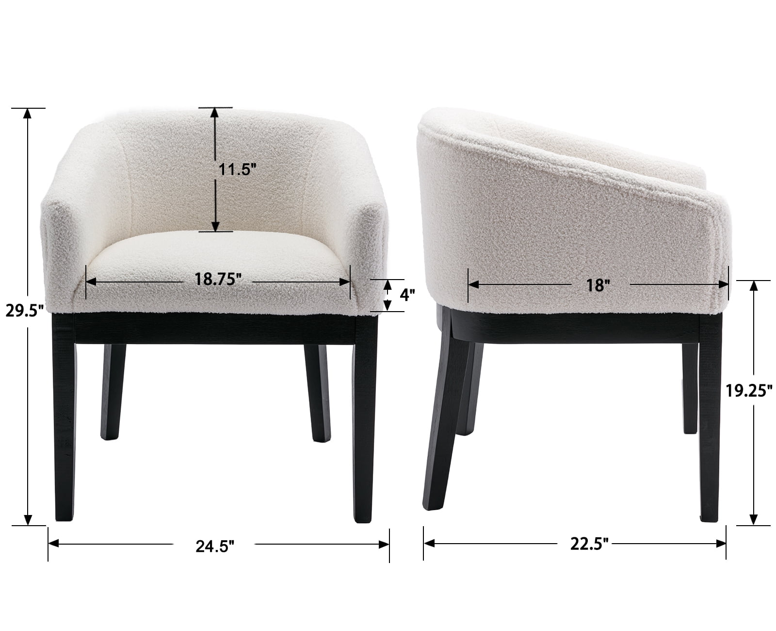 Guyou Modern Upholstered Dining Chairs Set of 4, Farmhouse Sherpa Kitchen & Dining Room Chairs with Armrests, 18" W Wooden Barrel Accent Chair Armchair for Dining Room Living Room Bedroom, White