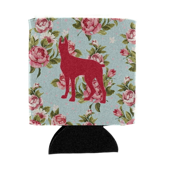 Great Dane Shabby Chic Blue Roses Can or Bottle Hugger Blue