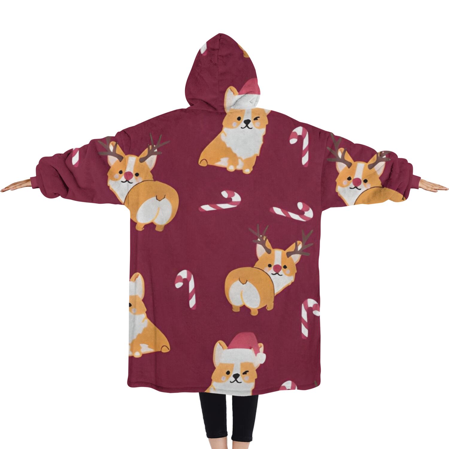Oversized Wearable Blanket Hoodie,Christmas Corgi Sherpa Blanket Hoodie with Super Pockets,Super Warm Fuzzy Pullover for Women & Men