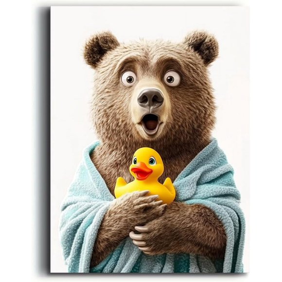 shiyou-Bathroom Art Canvas Art Prints Wall Art The Bear Children's Room Abstract Pictures Paintings for Bedroom Home Office Decorations Contemporary Artwork