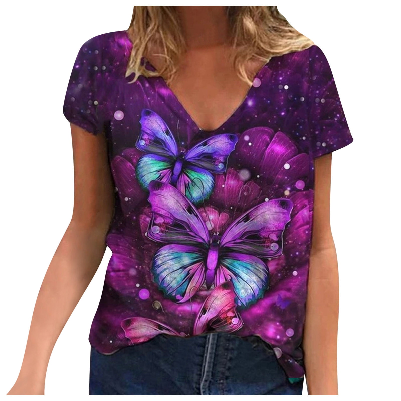 Womens Tops Graphic Tees 3D Butterfly Print T-Shirt Elegant Pullover Tee Tops Casual Blouse Spring Shirts 