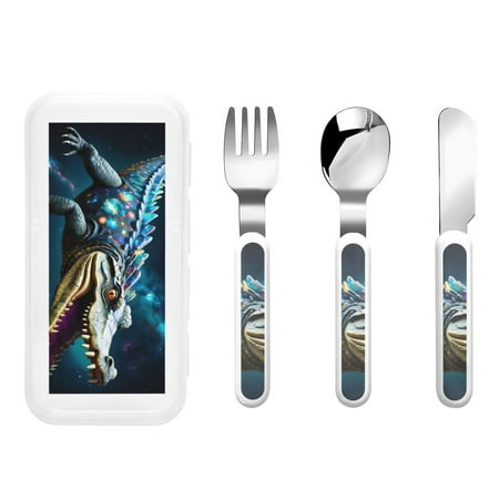 

Kdxio Starry Sky Colorful Crocodile Toddler Utensils Set - Kids Silverware Set Set Kids Utensils Set with Case for Preschooler Children