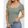 thumbnail image 5 of Womens Tops Summer Crew Neck Short Sleeve Shirts Ribbed Knit Slim Fitted Tshirt Casual Tees Clothing, 5 of 7