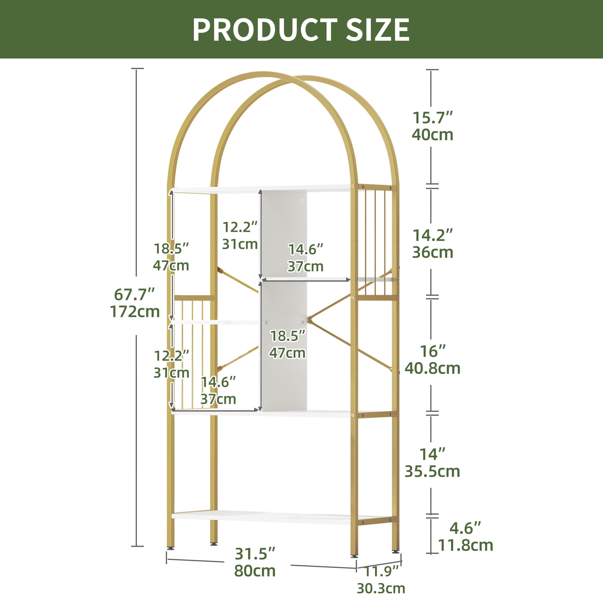 Uforic 5 Tier Gold Arched Bookshelf, Modern Bookcase Organizer with Metal Frame for Home Office