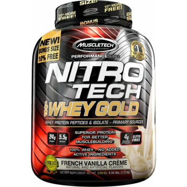 Muscletech Nitro Tech Whey Gold Protein Powder, French Vanilla Crã¨Me, 24G  Protein, 6 Lb - Walmart.Com