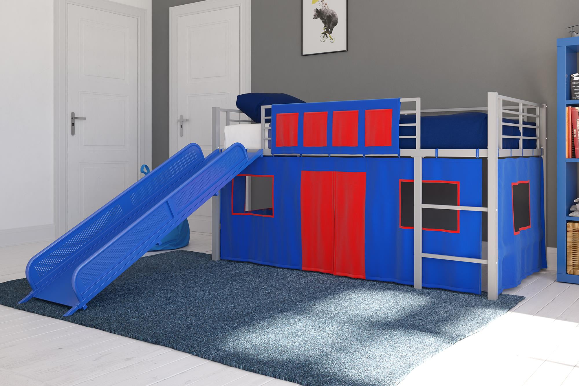 Dhp Junior Silver Loft Bed With Blue, Light Blue Bunk Beds