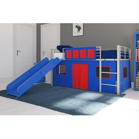 Boys Apos Fire Department Twin Metal Loft Bed With Slide Red