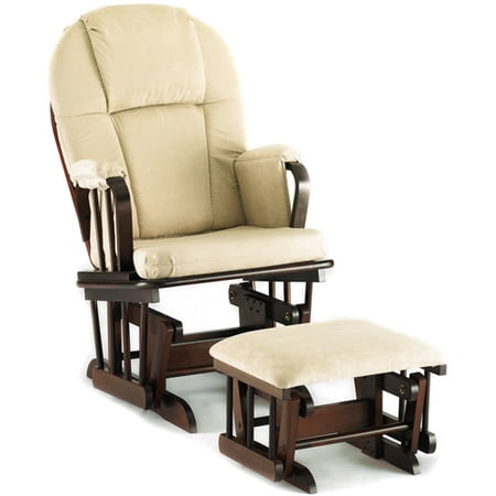 Shermag - Glider Rocker/Ottoman Combo, Cherry Finish with Beige Fabric Cushion