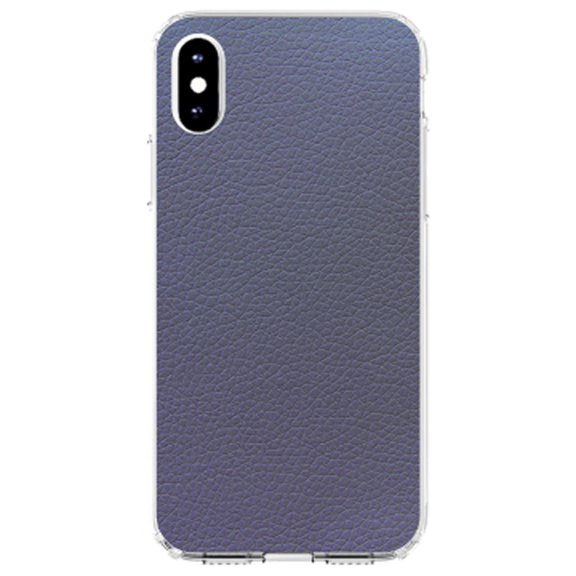 DistinctInk Clear Shockproof Hybrid Case for iPhone XR (6.1" Screen) - TPU Bumper, Acrylic Back, Tempered Glass Screen Protector - Dark Grey Faux Leather Print Design - Printed Faux Leather Image