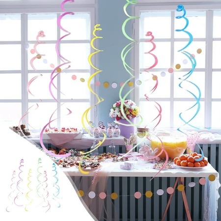 Egmy1 60Pcs Pastel Rainbow Hanging Swirl Party Decorations Colorful Hanging Decor from Ceiling Plastic Birthday Streamers Decorations for Festival New Year Eve Holiday Celebration