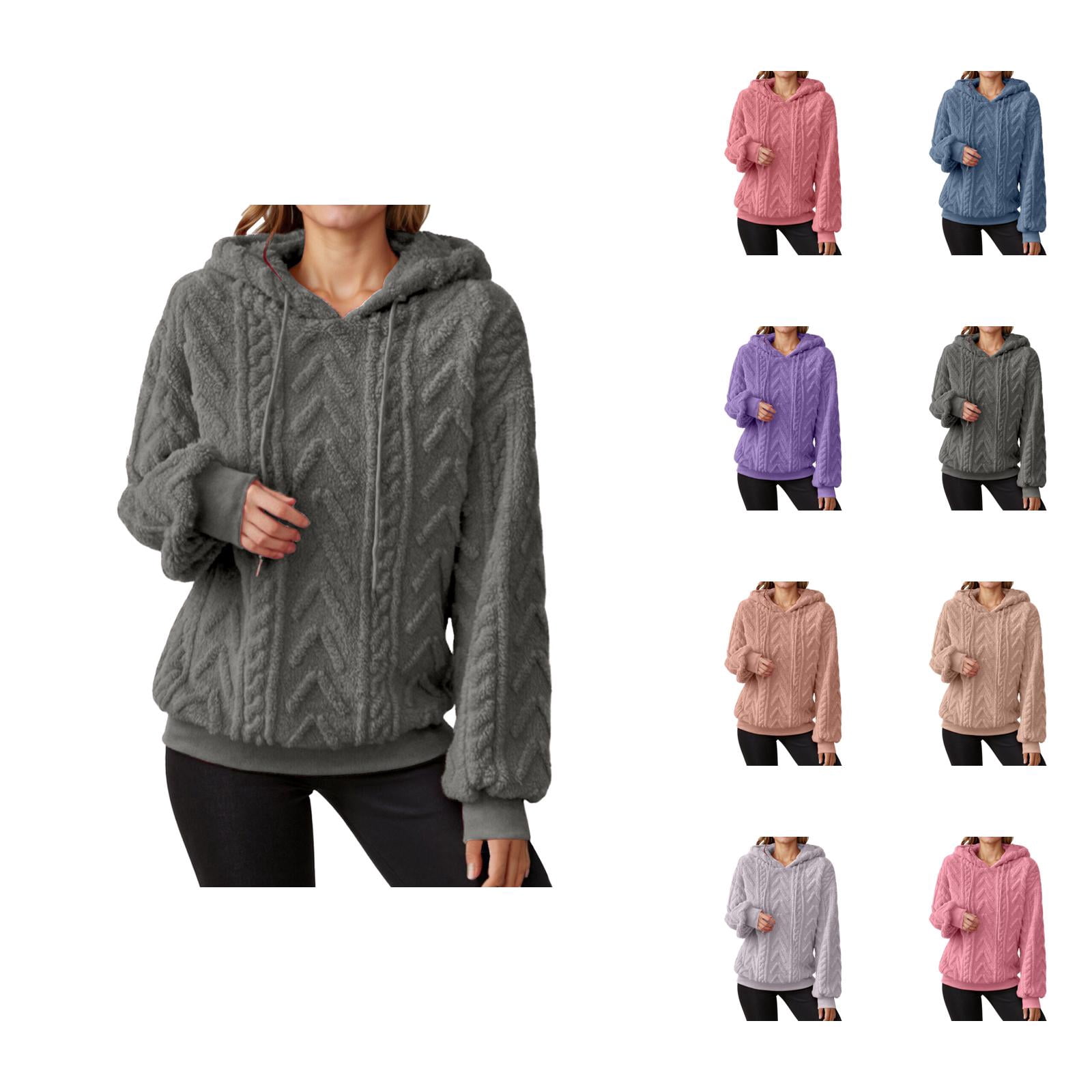 Sweater Hoodies for Women 2025 Long Sleeve Drop Shoulder Lined Sweater Hoodie Hooded Sweatshirt Women Pullover