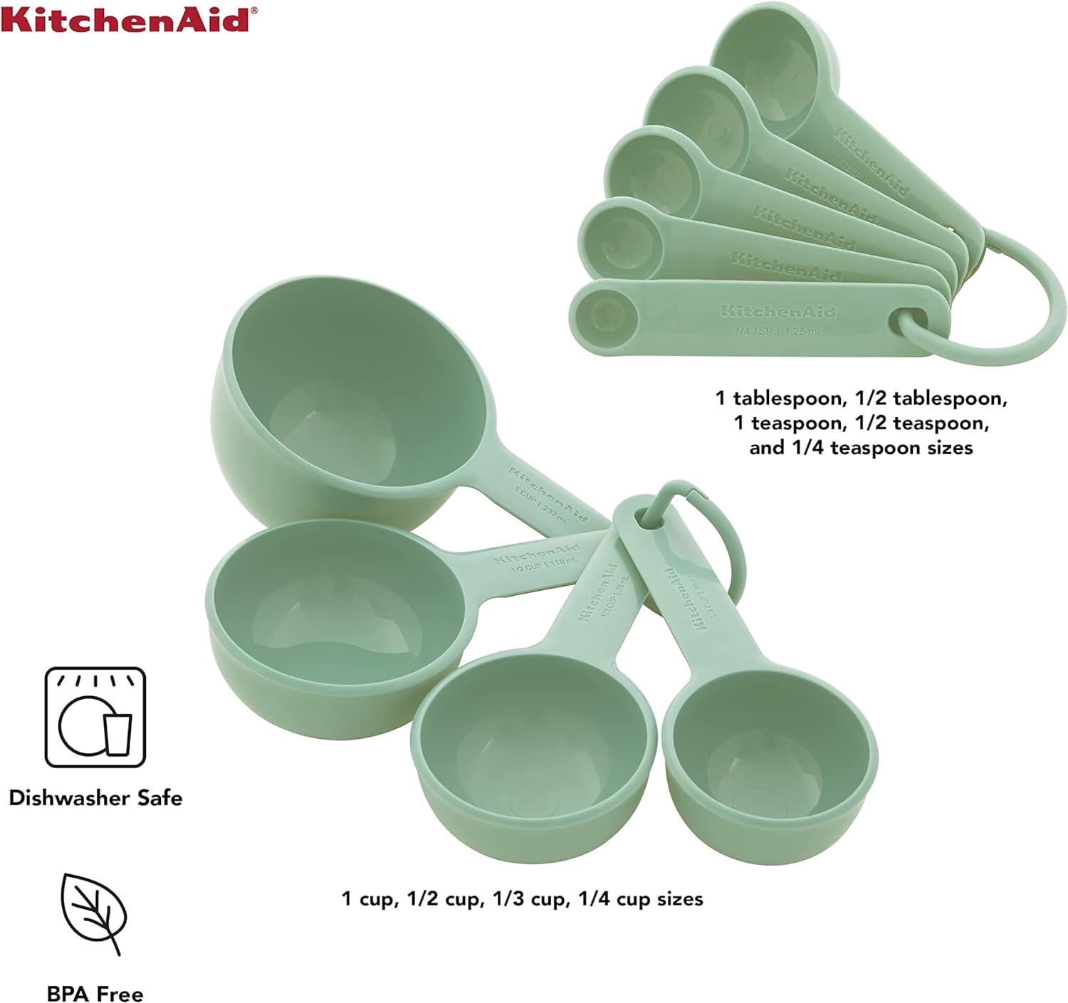 Kitchenaid Universal Measure Cups and Spoons Kitchen Utensil Set in Pistachio