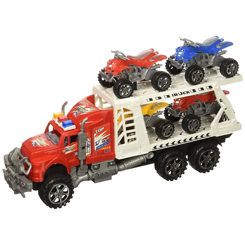 ATV Transporter Trailer Children's Friction Toy Truck Ready To Run w/ 4