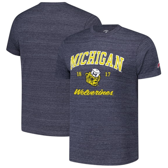 Men's League Collegiate Wear Heather Navy Michigan Wolverines Arch Script Victory Falls Tri-Blend T-Shirt