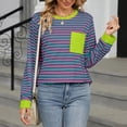 thumbnail image 4 of Siilsaa Womens Casual Striped Pullover Tops Long Sleeve Shirts Crewneck Oversized Sweatshirts 2024 Fall Clothes Hot Pink,2XL, 4 of 5