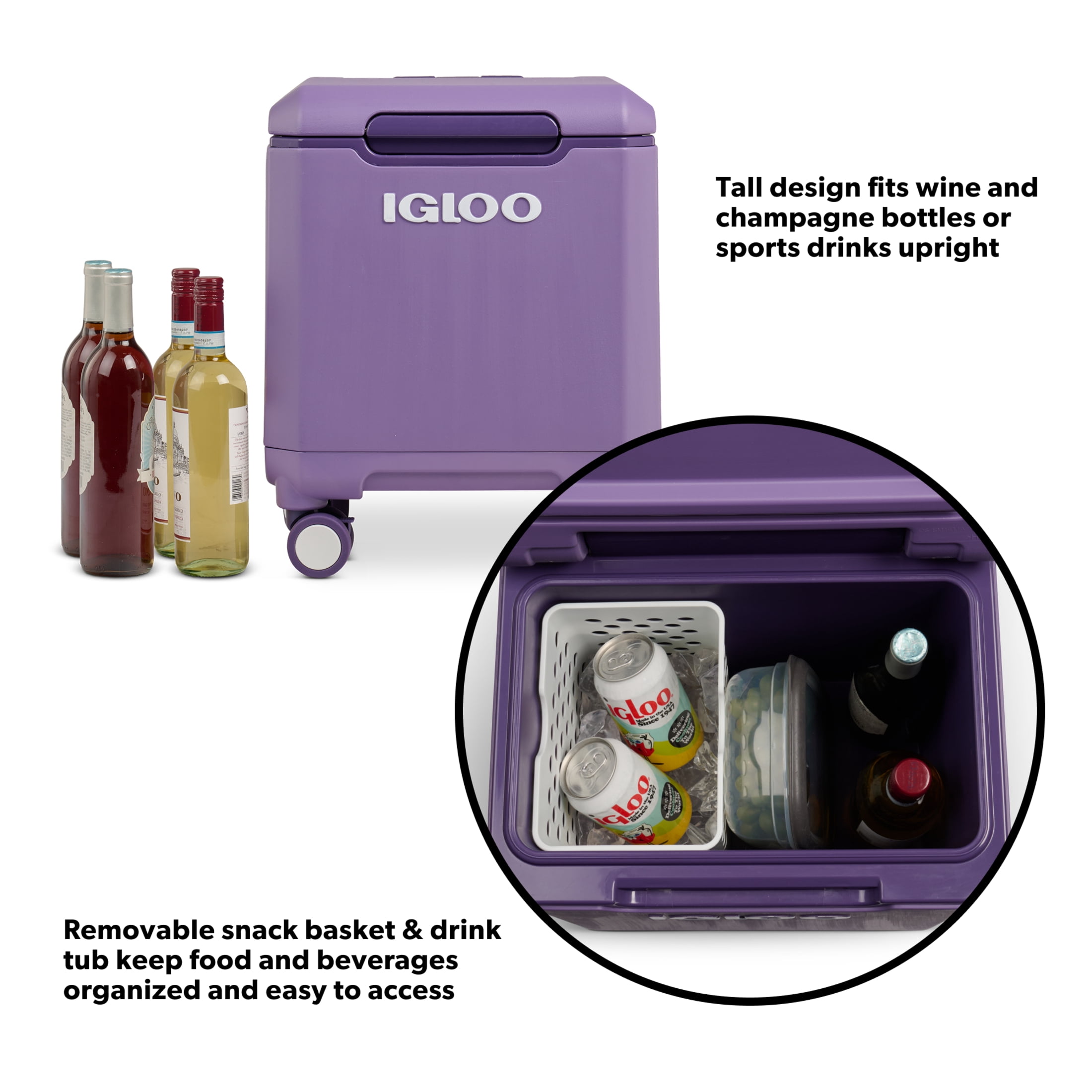 Igloo Tag-a-Long Too Spinner Wheeled Cooler 20 QT Dusted Grape 33 Can Capacity