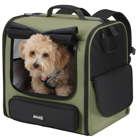 Mochila transportadora para mascotas Pecute Cat Dog Widen Space Verde Oscuro