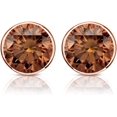thumbnail image 3 of beryl_creation 14k Rose Gold Plated 7MM Round Brown Diamond Stud Earrings Bezel Set, 3 of 3