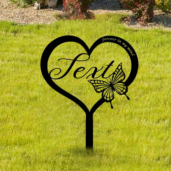 Custom Name Metal Heart with Butterfly Memorial Stake, Grave Marker sign, Personalized Cemetery Stake, For Loss of Loved One