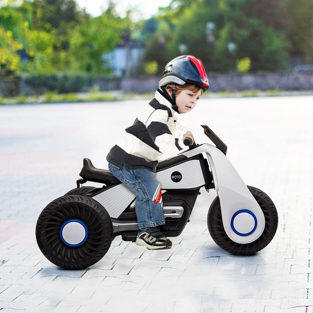 SEGMART Kids Motorcycle Ride On Motorcycle, 6V Battery Powered Electric Dirt Bike with Music, Double Drive, Ride On Toys for Toddler 1-4, Kids Toys Birthday Christmas Gifts, White, Q6881