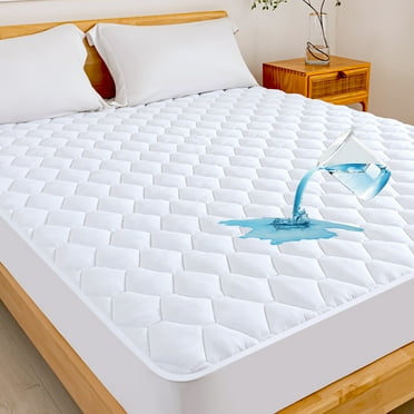 King Mattress Protector, 100% Waterproof Quilted Fitted Mattress Pad, Ultra Soft & Noiseless Mattress Cover Bed Cover - fits up to 21" Deep, Machine Washable